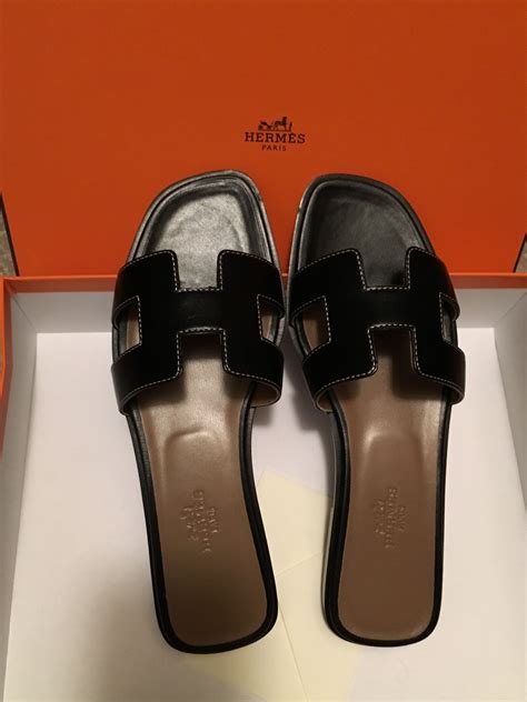 hermes h sandals black oren.